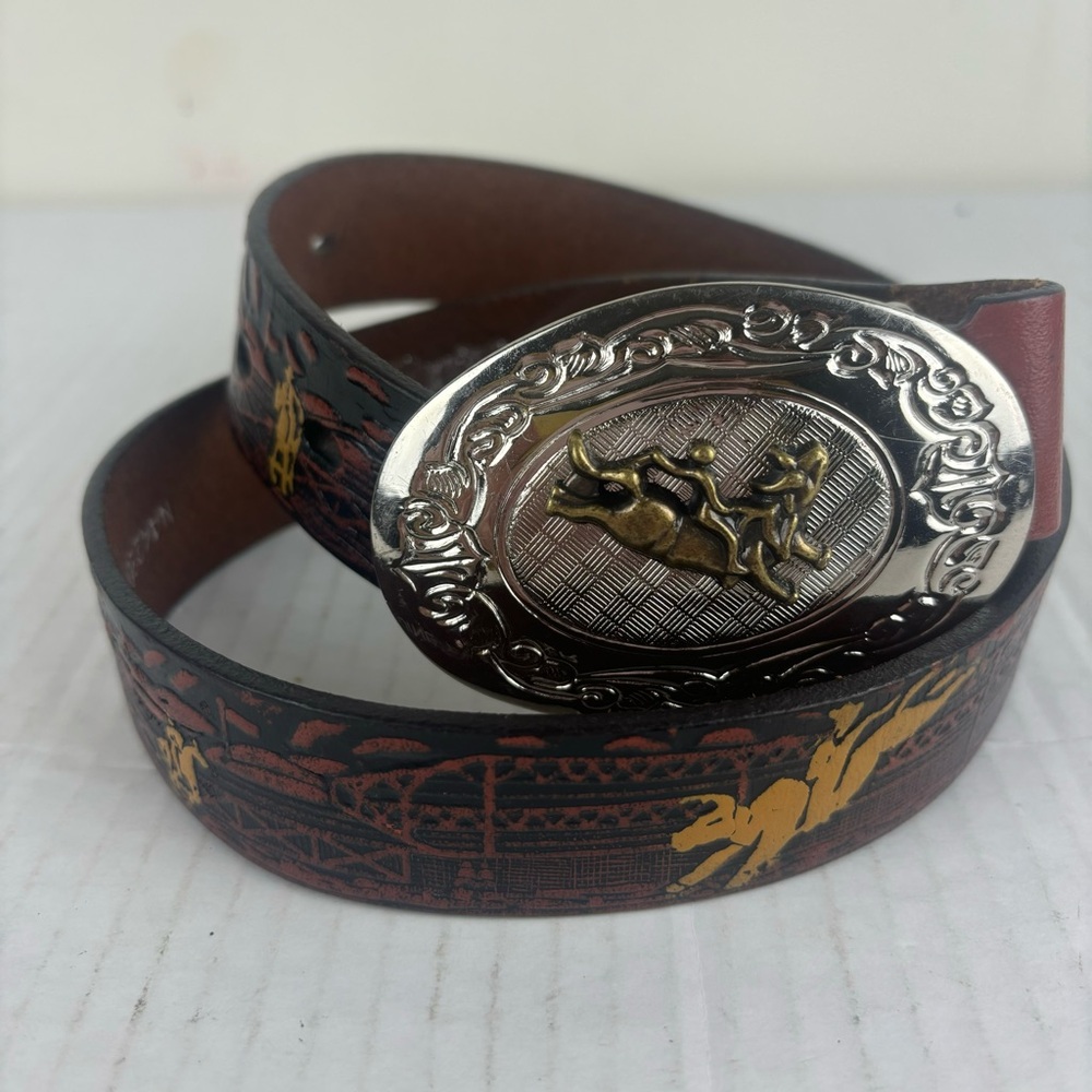 Nocona Boys Western Style Belt- Tooled Leather-EUC
